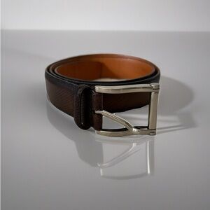 Magnanni Dark Brown Leather Belt with Silver Buckle